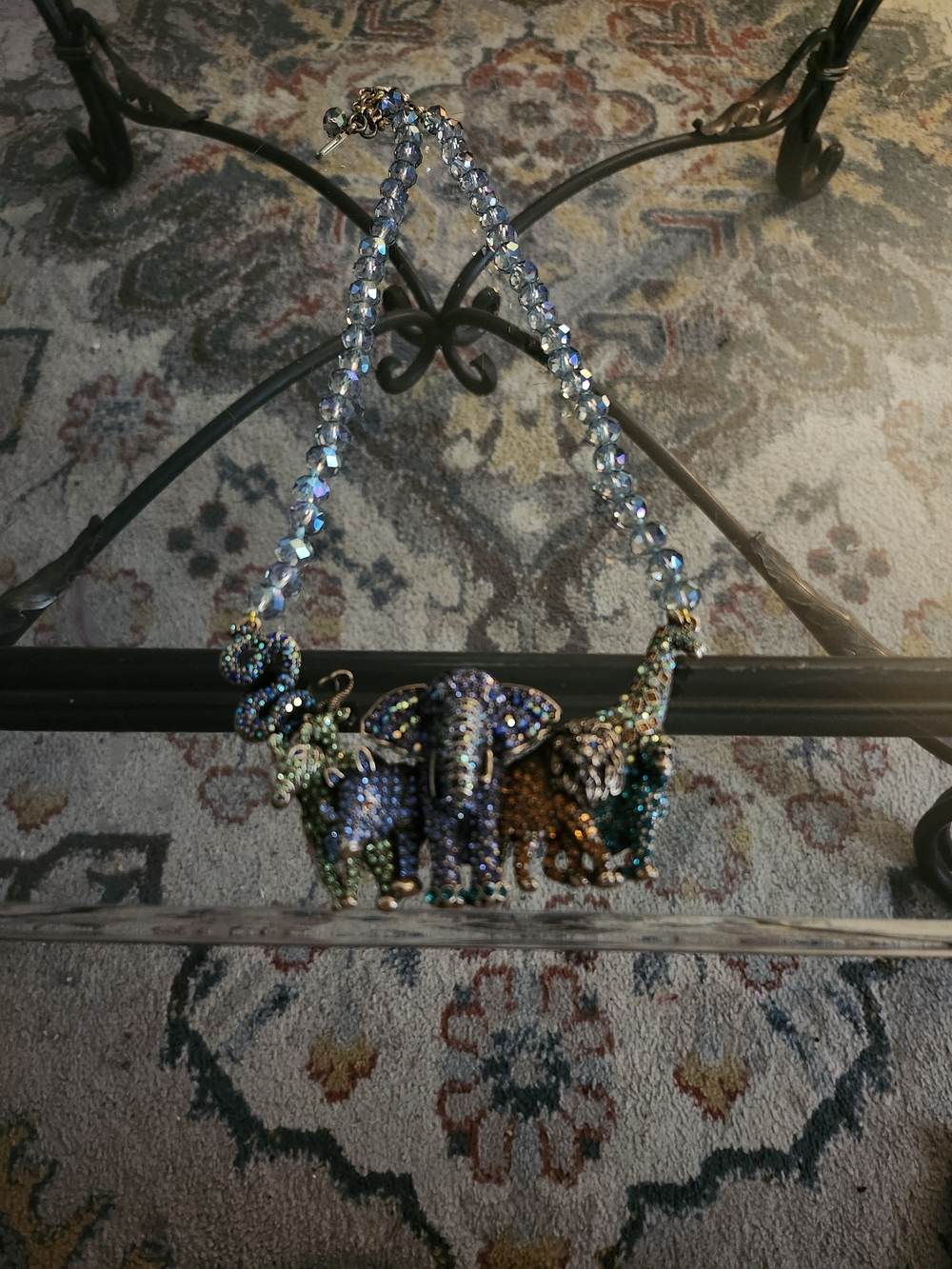 Multicolor Crystal Elephant Trio Necklace